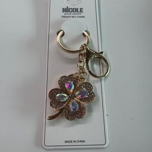Nicole Gold and Iridescent Clover Bag Charm/Keyring